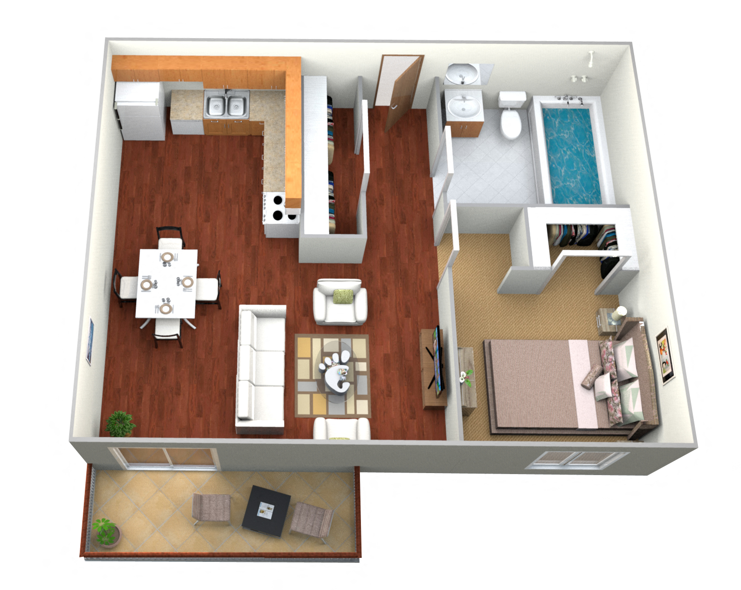 1 Bedroom Floor Plan at Southern Manor Apartments, Grand Forks